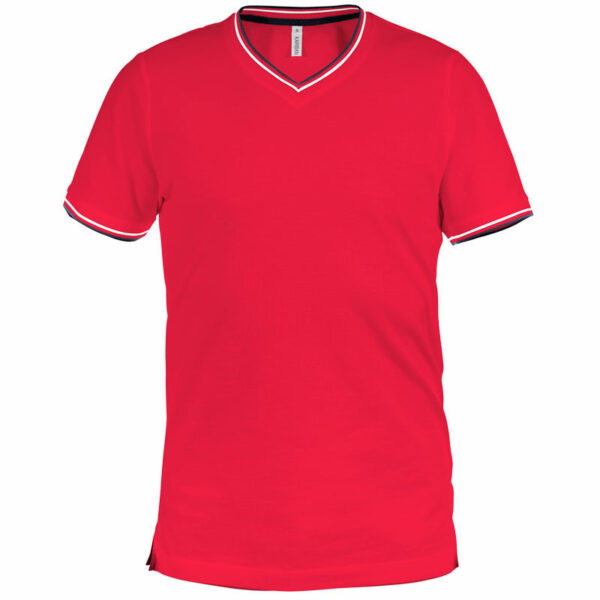 Camiseta Pique Bicolor Cuello Pico Hombre