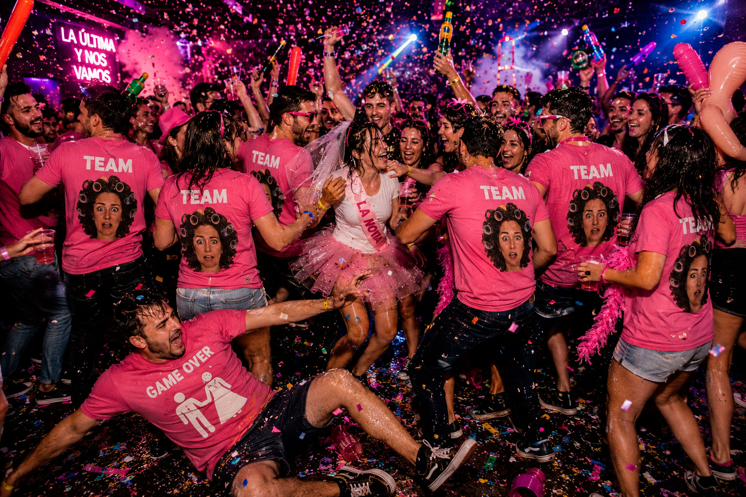 Grupo de despedida con camisetas personalizadas vistas de espalda