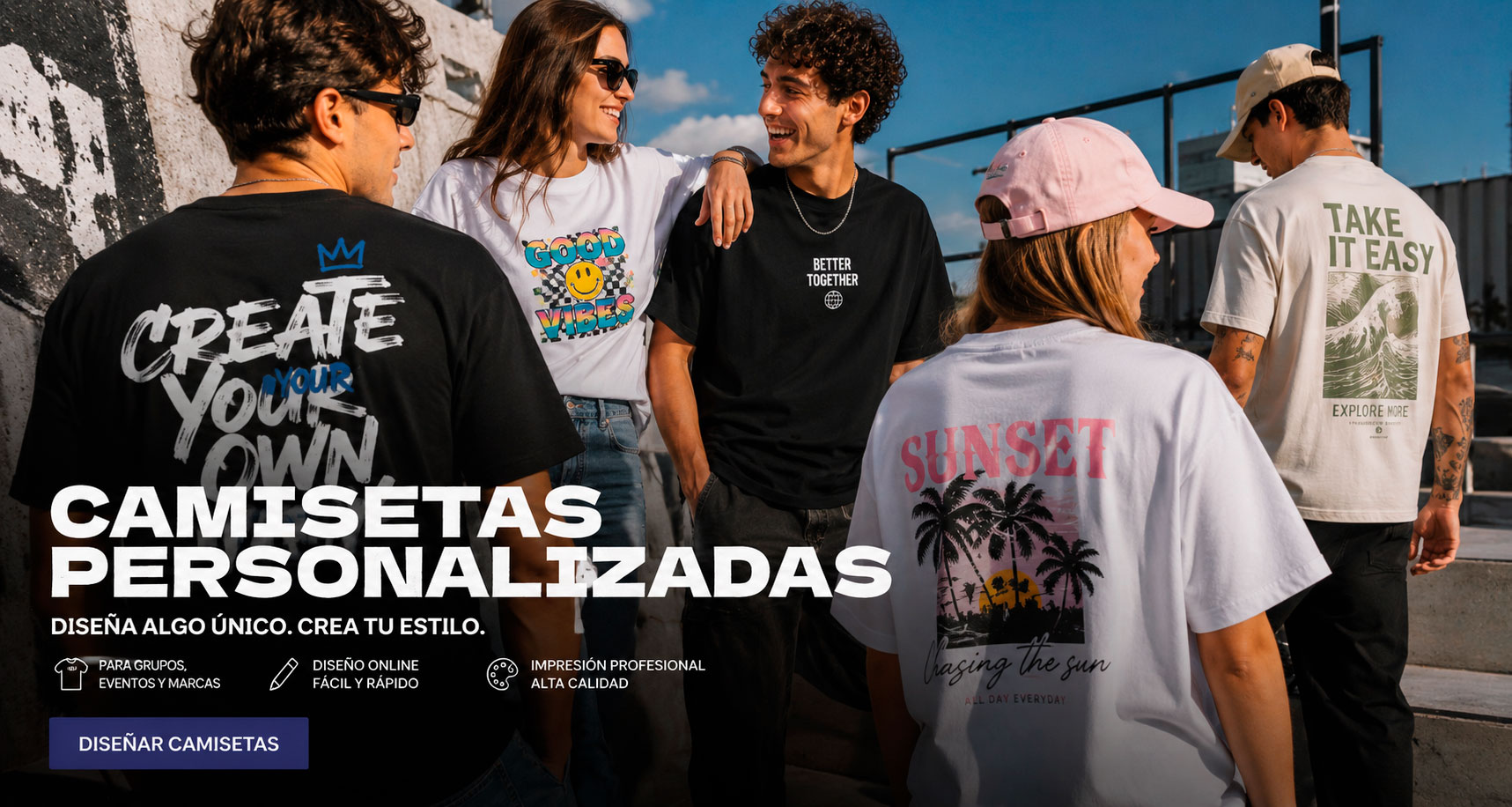 Grupo de personas con camisetas personalizadas de diferentes estilos