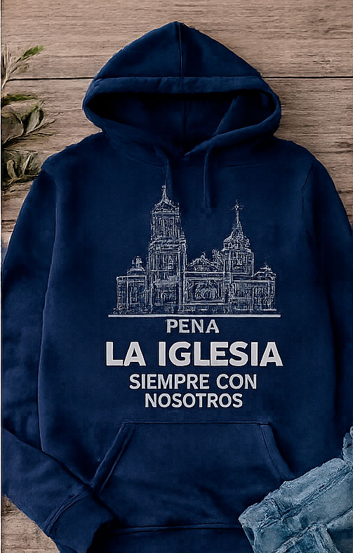 Sudadera personalizada para peña con ilustración de iglesia del pueblo